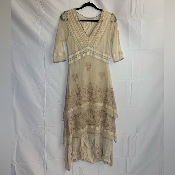 Nataya Dresses & Skirts - Age of Love By Nataya Made In India “Titanic Dress” Tan Lace V-Neck Dress Sz S